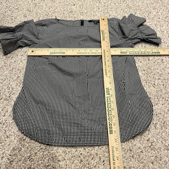 Lauren Ralph Lauren Gingham Plaid Short Sleeve Blouse Sz S Petite Ruffle Preppy - Picture 3 of 7